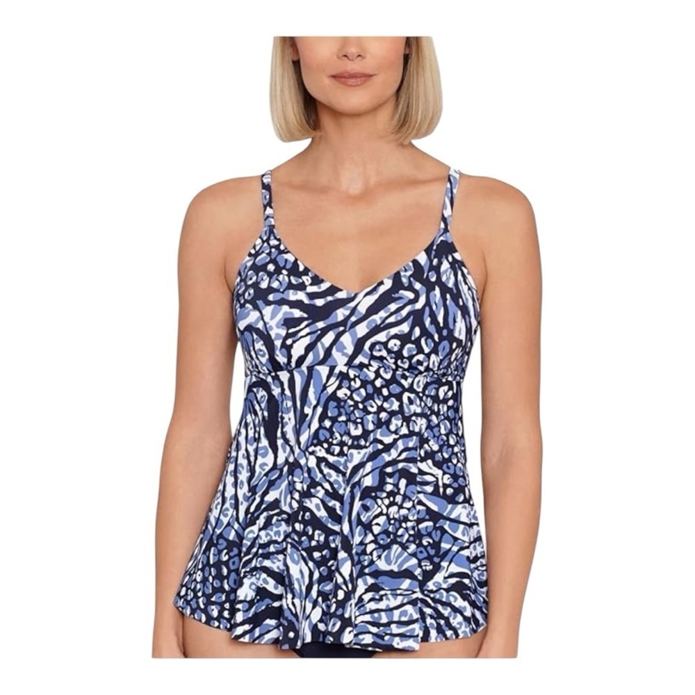 Swim Solutions Navy Animal Print Underwire Tankini Top Blue SW230619 12